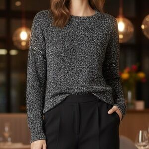 Michael Kors Sz M Charcoal Grey Sparkly Long Sleeve Crew Neck Sweater
